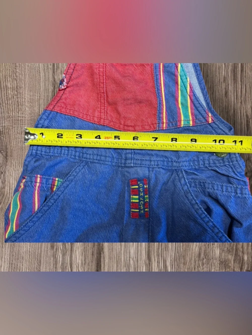 Vintage Oshkosh Overalls Jeans Red Yellow Green Made in USA SZ 5
